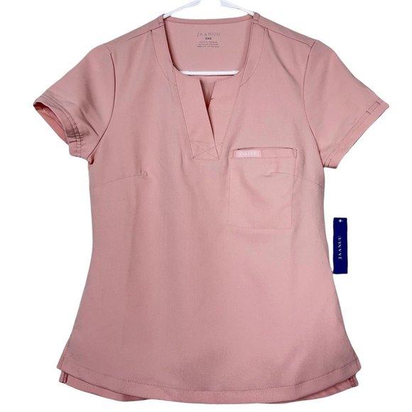 Jaanuu Tops - Jaanuu Womens 1 Pocket Tuck-In Scrub Top Pink Stretch Short Sleeve XXS New